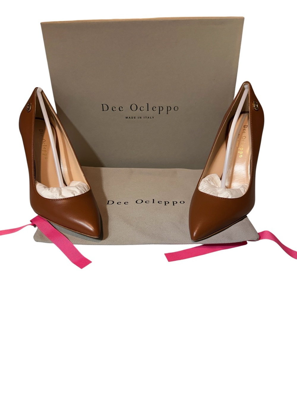 Dee Ocleppo Italian Cognac Leather Pointed Toe Stiletto Pumps Size 6 | EU 36 NIB